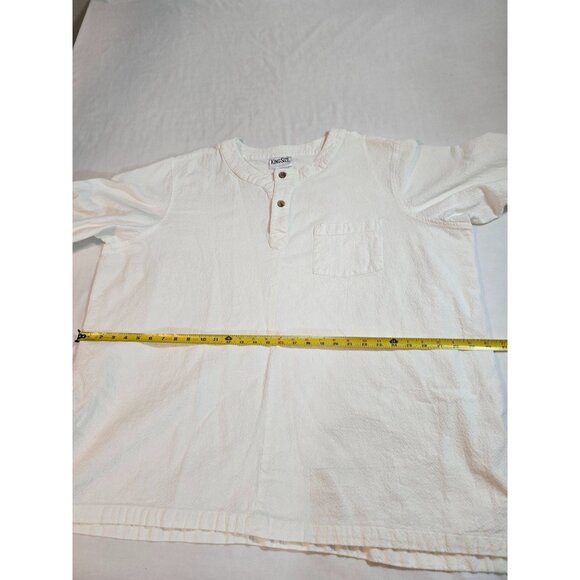 King Size Mens Big Size 3XL White 100% Cotton Henley Shirt W/ Pocket - Picture 8 of 16